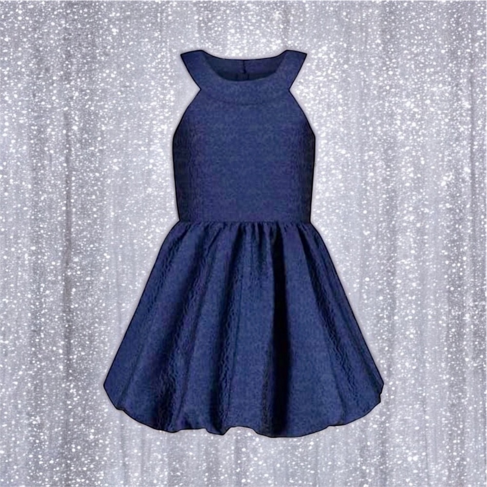 Calvin Klein Jacquard Metallic Navy Blue Bubble Party Dress NWOT Size 8